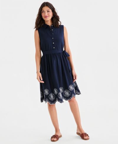Style & Co Women's Sleeveless Embroidered-Hem Shirt-dress, Macy's Exclusive