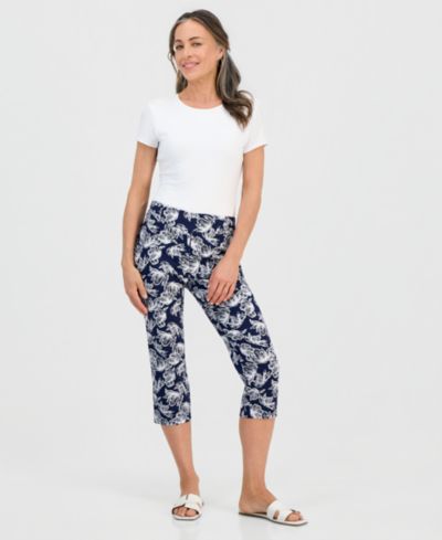 JM Collection Petite брюки-капри Lush Print с завязками на талии