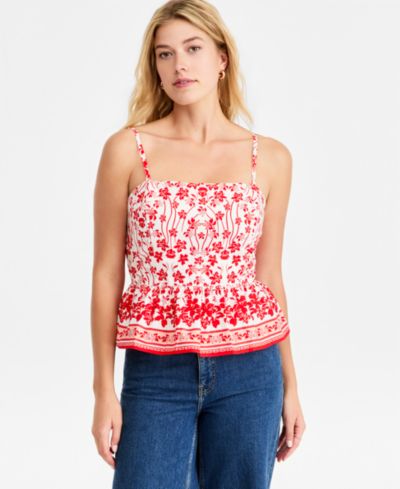On 34th Women's Printed Cotton Tie-Back Peplum Top, Macy's Exclusive