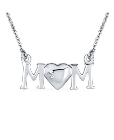 Bling Jewelry Mother Day Inspirational Message Words MOM Heart Pendant Mother Necklace .925 Sterling Silver