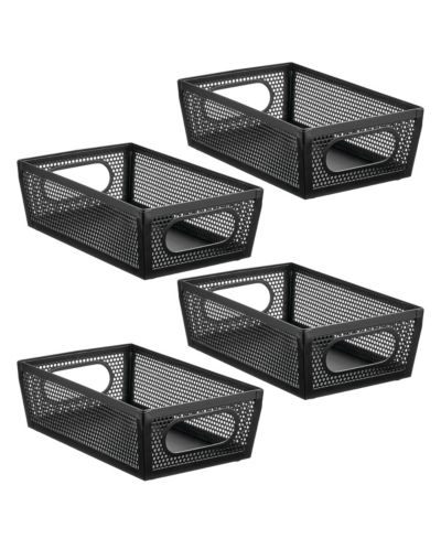 mDesign Perforated Metal Storage Bin with Handles - Set of 4 - Matte Black