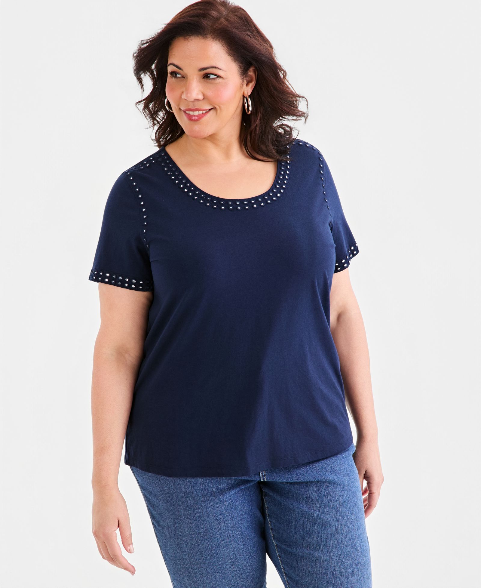 Топ Style & Co Plus Size Mirror-Trim Scoop-Neck