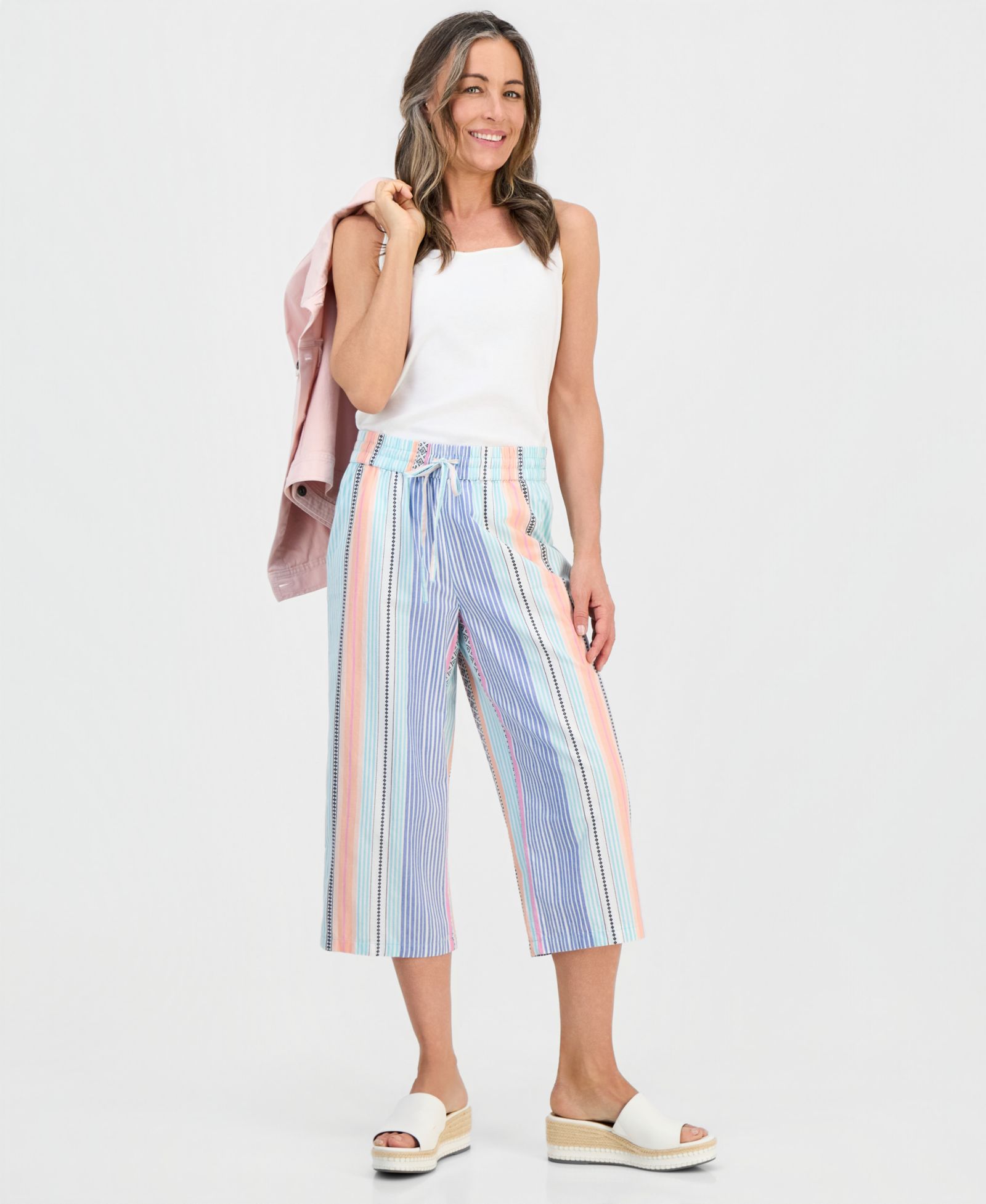 Брюки Style & Co Petite Noyma Stripe Wide-Leg Capri