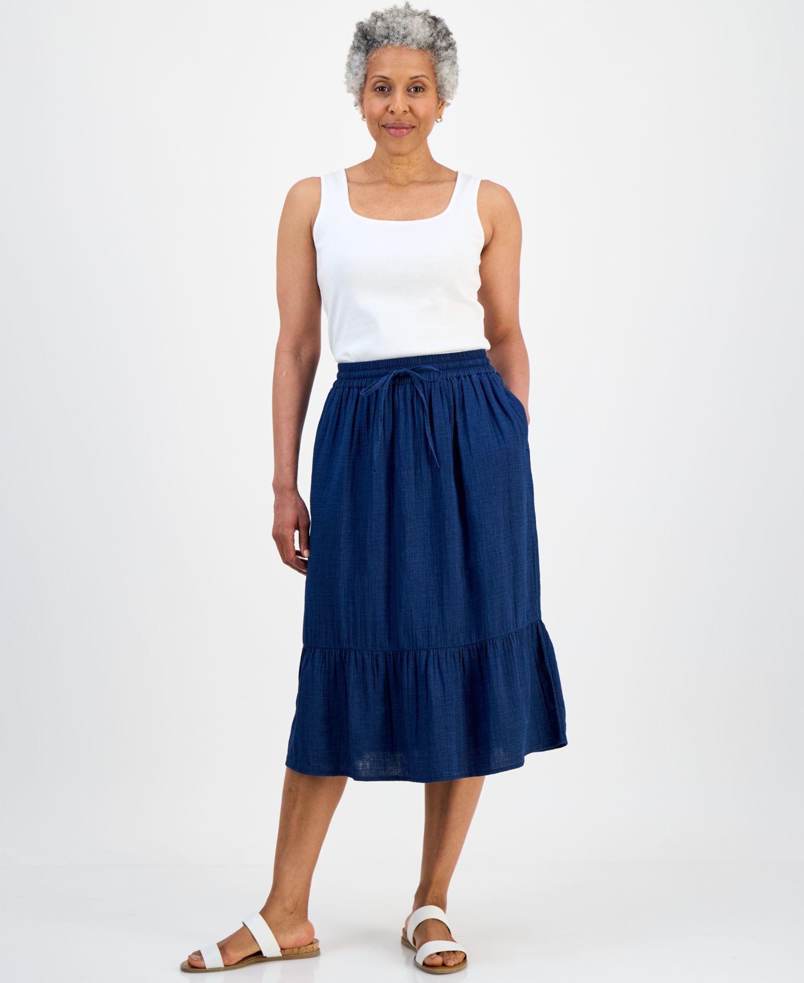 Style & Co Petite Cotton Gauze Midi Skirt, Macy's Exclusive
