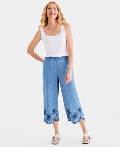 Style & Co Женские брюки-капри из хлопка Chambray с вышивкой