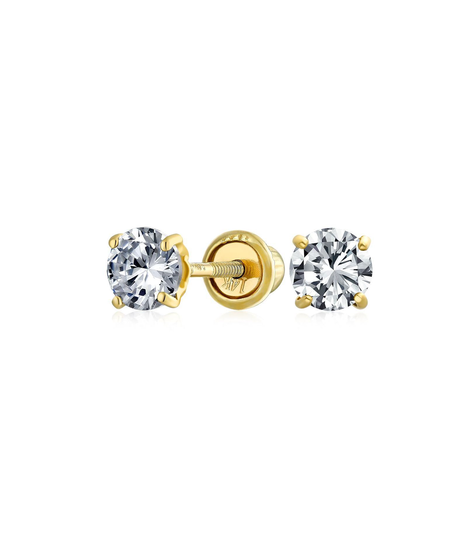 Bling Jewelry Classic Tiny .25CT Solitaire Cubic Zirconia 14K Gold Stud Earrings 3MM CZ