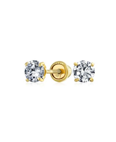 Bling Jewelry Classic Tiny .25CT Solitaire Cubic Zirconia 14K Gold Stud Earrings 3MM CZ