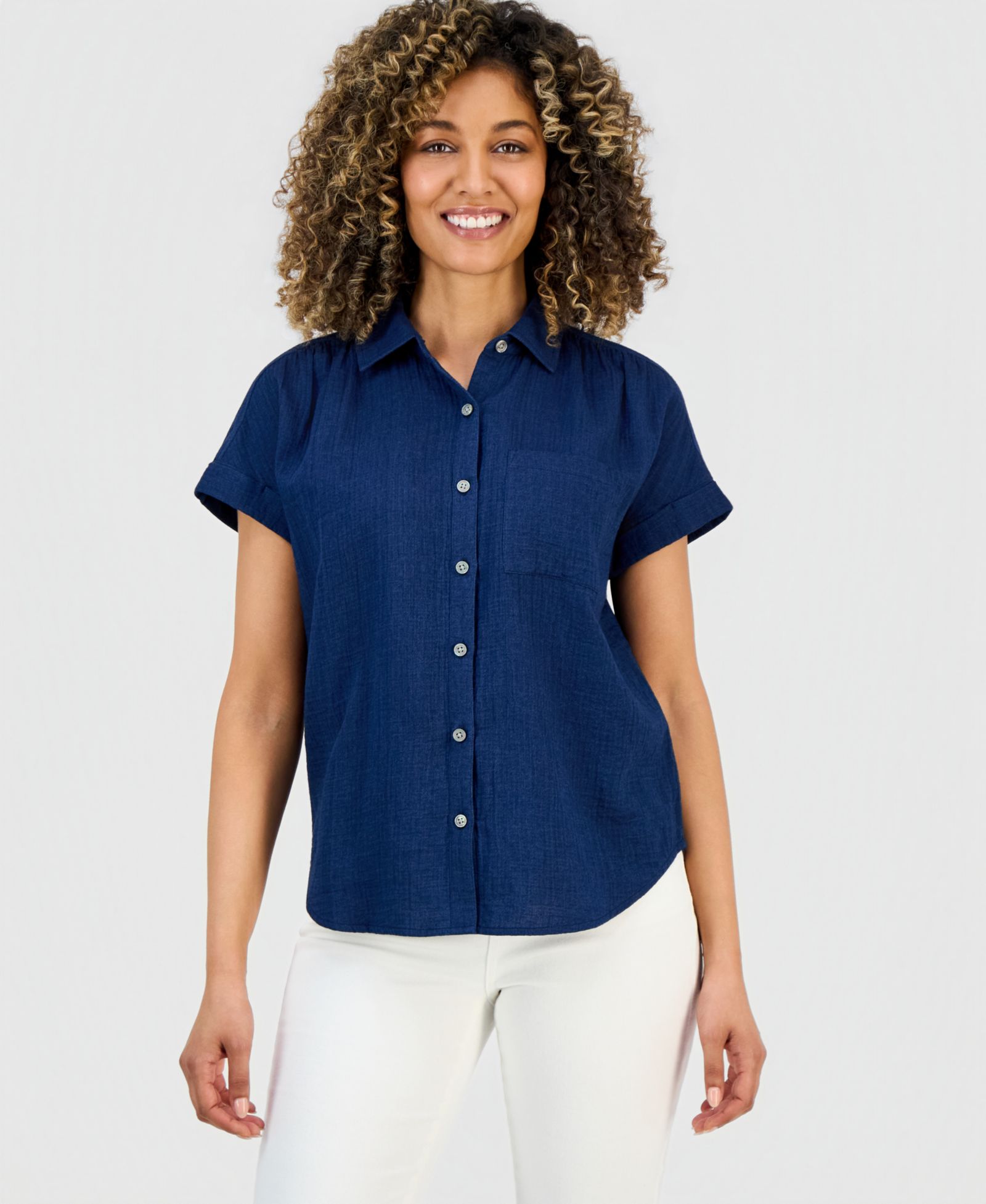 Style & Co Petite Button-Up Cotton Camp Shirt, Macy's Exclusive