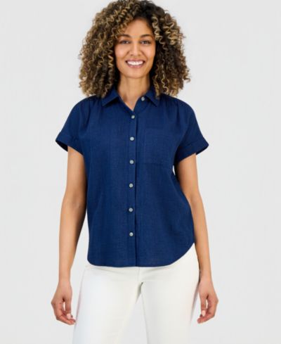 Style & Co Petite Button-Up Cotton Camp Shirt, Macy's Exclusive