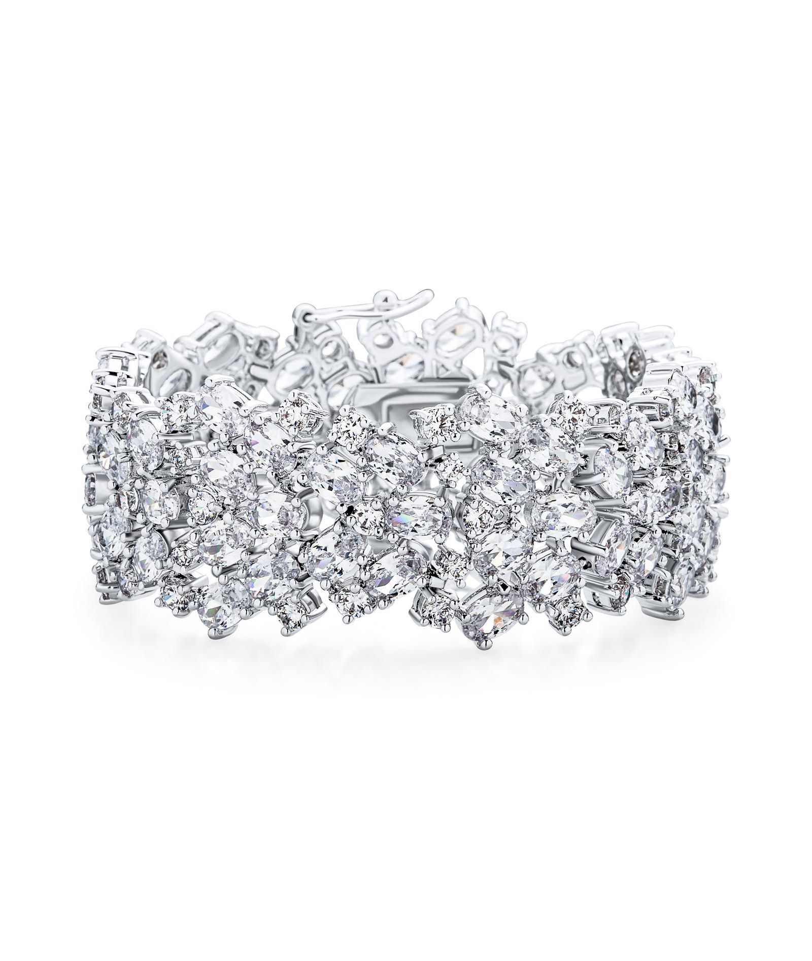 Bling Jewelry многорядный браслет с кубическим цирконием CZ, серебристое напыление
