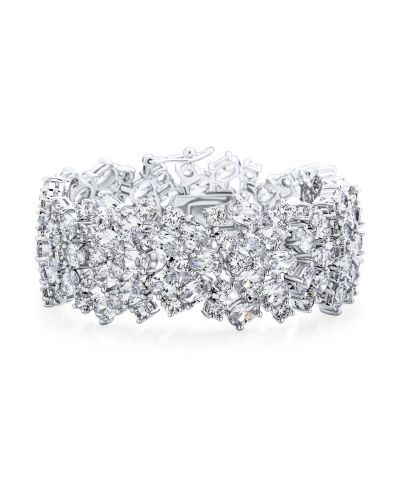 Bling Jewelry многорядный браслет с кубическим цирконием CZ, серебристое напыление