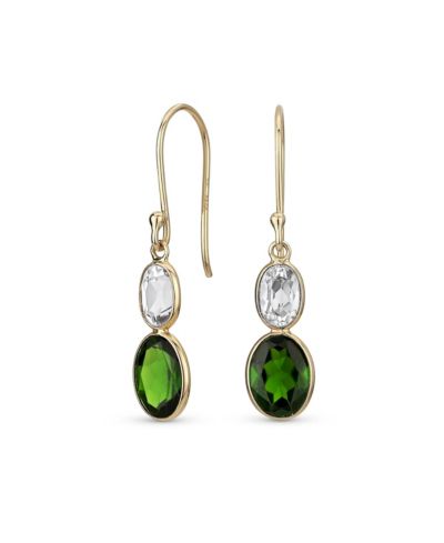 Серьги Bling Jewelry Classic 10K Gold Faceted Double Natural Stones Bezel Set Oval Drop