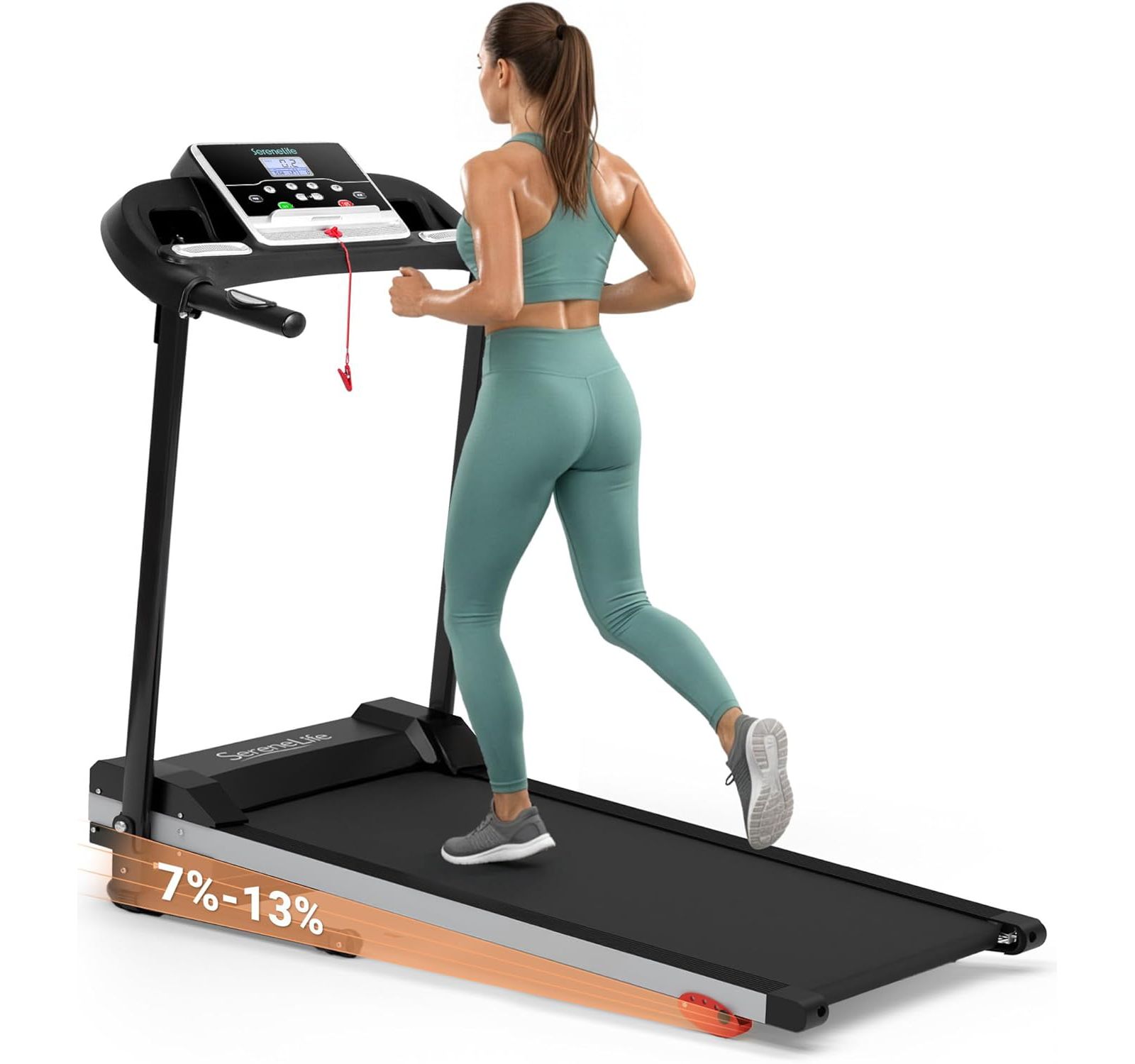 SereneLife Folding Motorized Treadmill, 1.0 HP Running Machine with 12 Preset Programs, 6.0 MPH Max Speed, 3" LCD Display