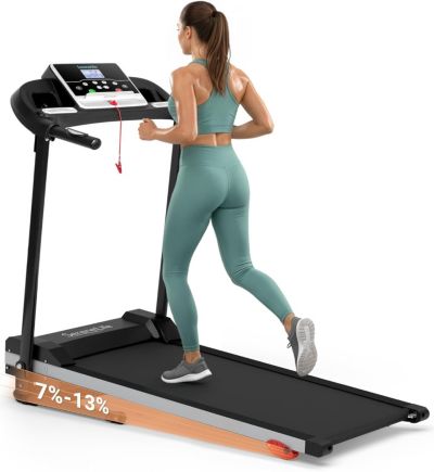 SereneLife Folding Motorized Treadmill, 1.0 HP Running Machine with 12 Preset Programs, 6.0 MPH Max Speed, 3" LCD Display