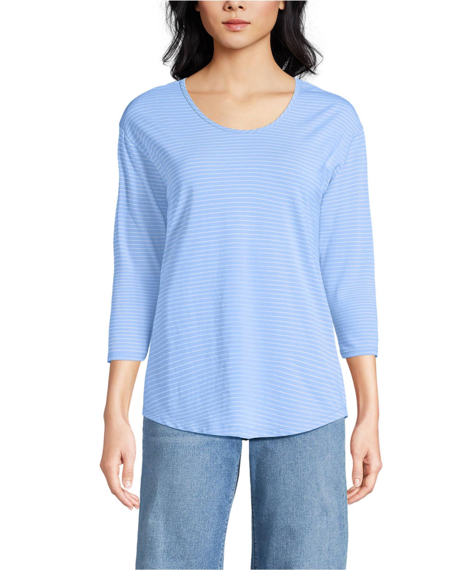 Lands' End Women's 3/4 Sleeve Lightweight Jersey Shirttail Tee