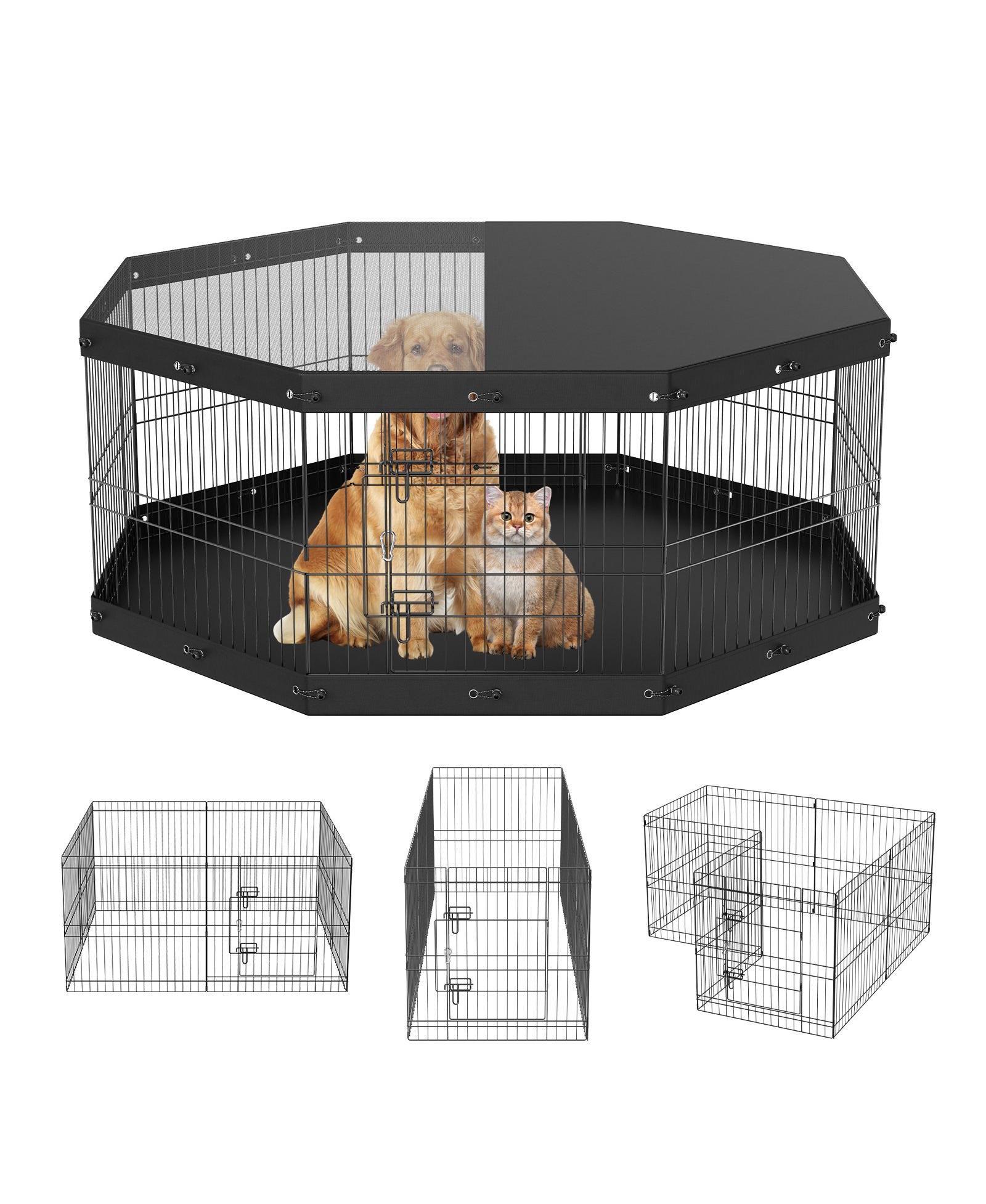 COZITO Dog Playpen, 8-Panel Foldable Metal Exercise Pen w/ Top Cover & Bottom Pad, 24 in H, Indoor/Outdoor Puppy Fence for Camping & Yard