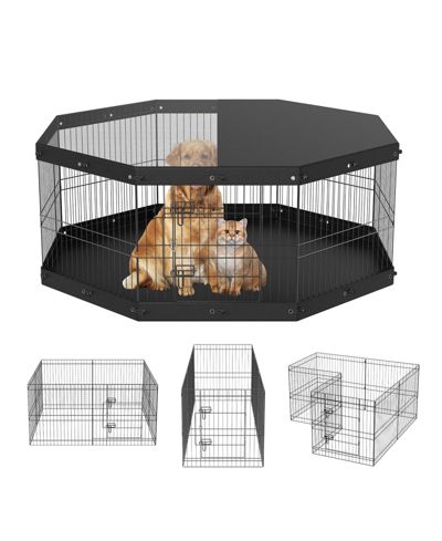 COZITO Dog Playpen, 8-Panel Foldable Metal Exercise Pen w/ Top Cover & Bottom Pad, 24 in H, Indoor/Outdoor Puppy Fence for Camping & Yard