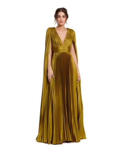 Mac Duggal Petite Платье в пол с плиссировкой, V-образным вырезом и накидкой