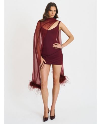 Miss Circle женское мини-платье Miss Circle Tori Wine Red с шифоновым шарфом