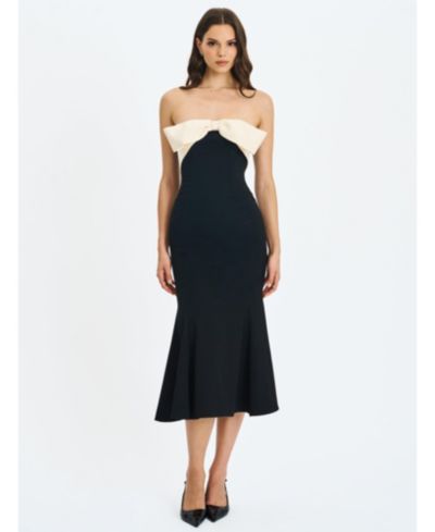 Miss Circle Women's Saige Black Mermaid Maxi Dress with Ivory Bow Bustline
