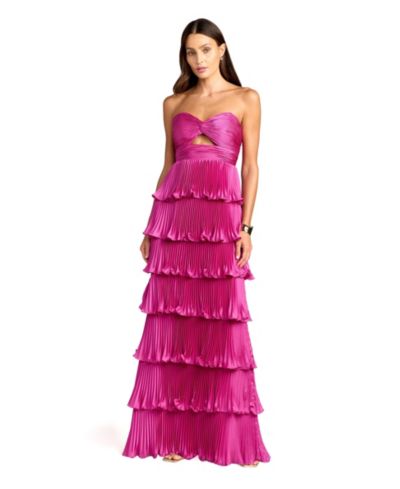 Женское вечернее платье Mac Duggal Petite Pleated Charmeuse Strapless Tiered Ruffle