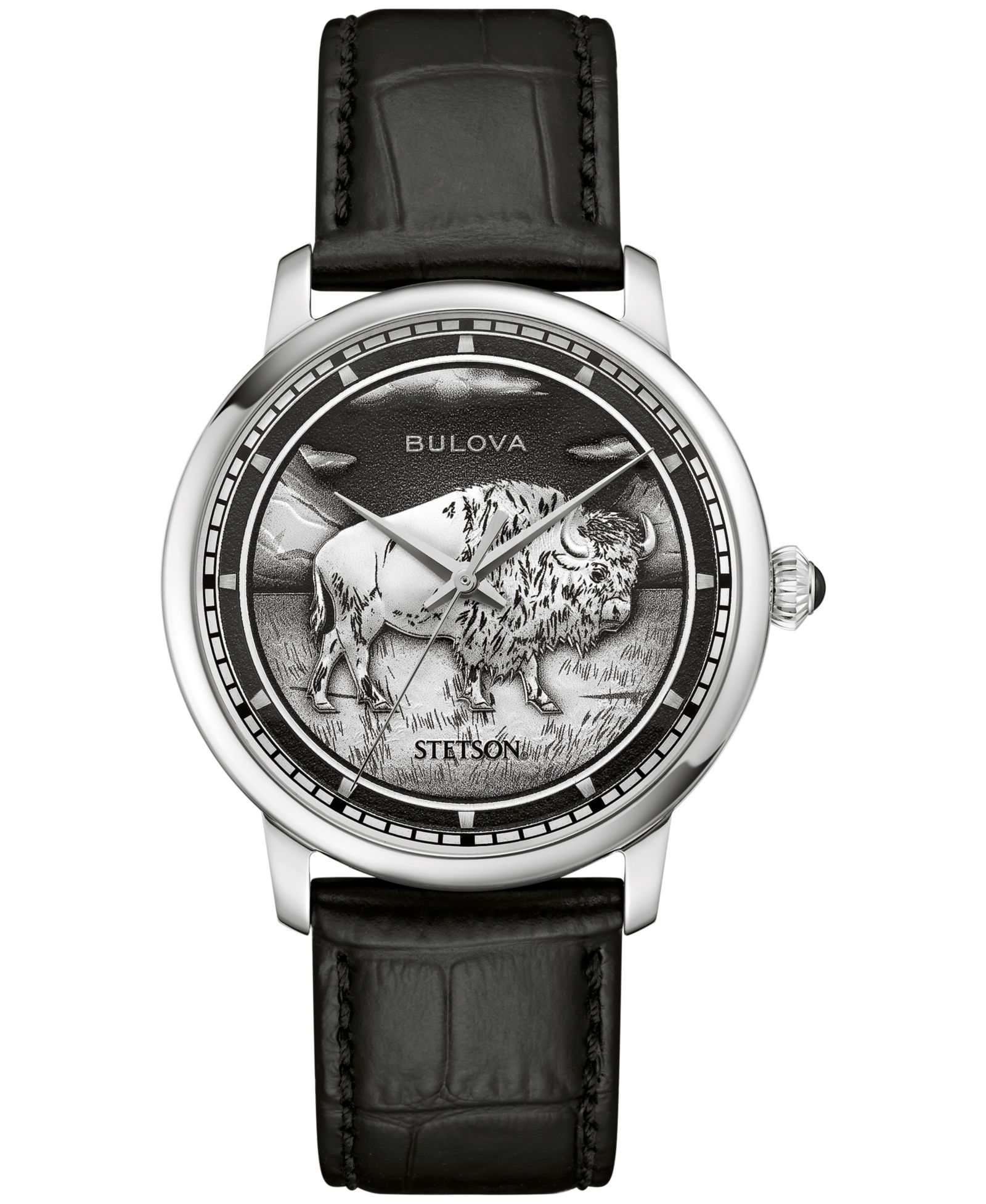 Мужские часы Bulova Hudson Stetson Black Leather Strap 39mm