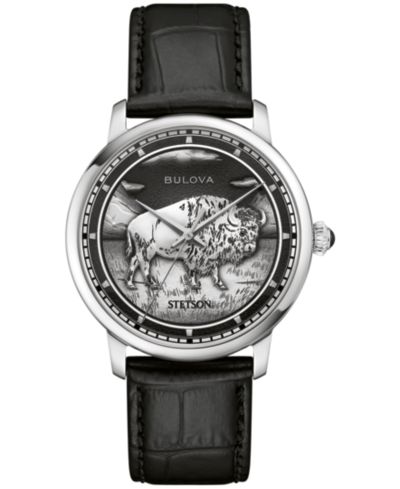 Мужские часы Bulova Hudson Stetson Black Leather Strap 39mm