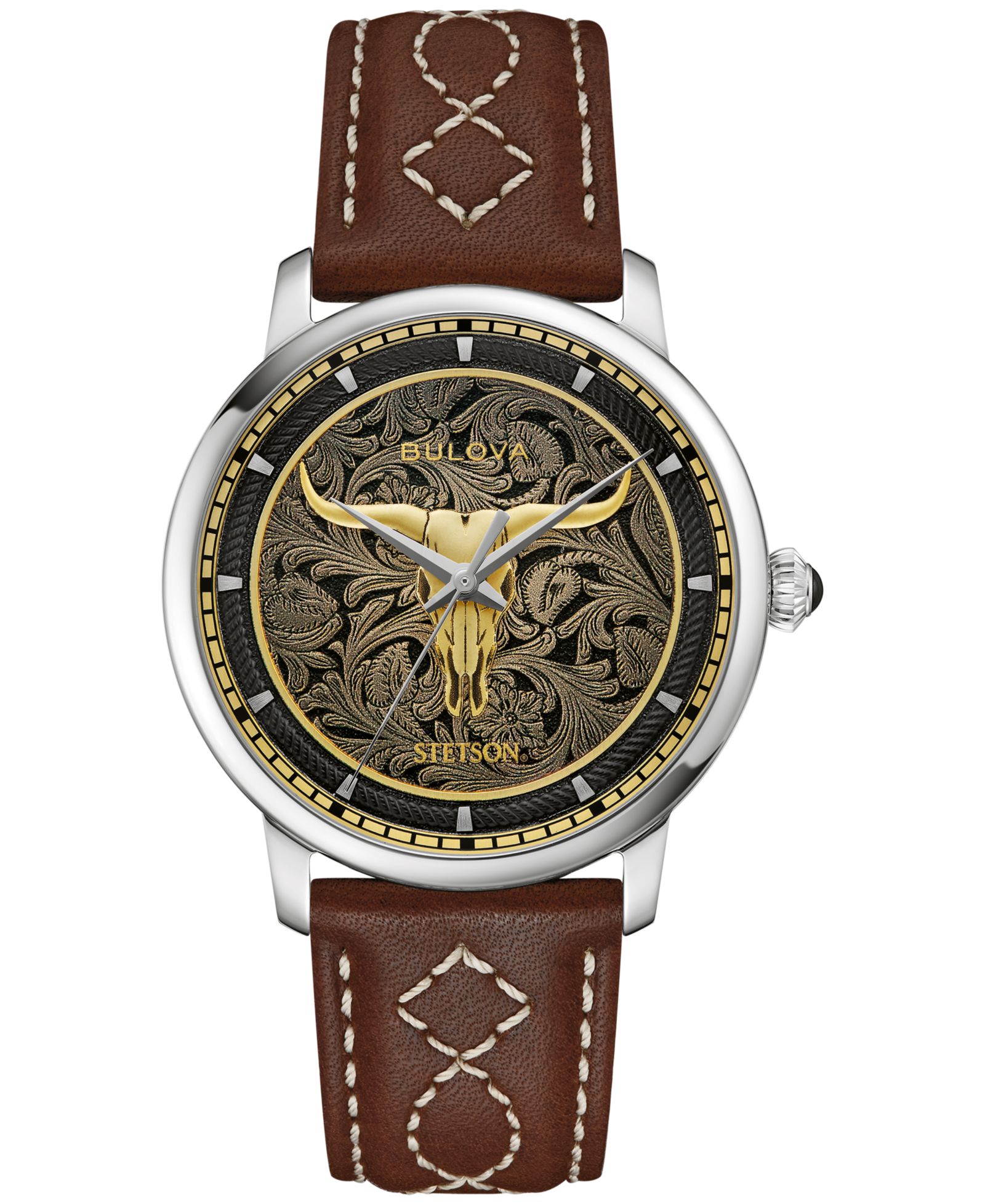 Bulova Men's Hudson Stetson Brown Leather Strap Watch, 39mm