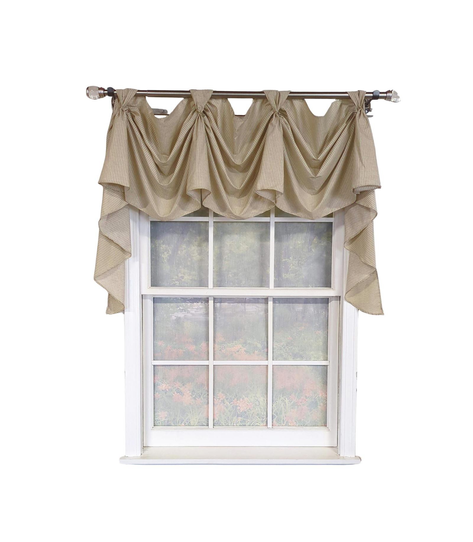 RLF Home Pin Stripe 3-S Victory 100% Cotton Tab Top Swag Window Curtain 54" x 25" Natural