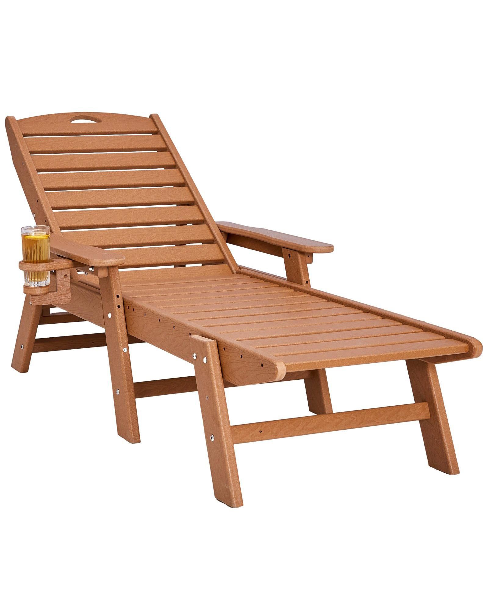 Mecale HDPE Chaise Lounge Chair, 400 lbs Capacity, 6-Position Adjustable Patio Lounge Chair with Backrest and Cup Holder