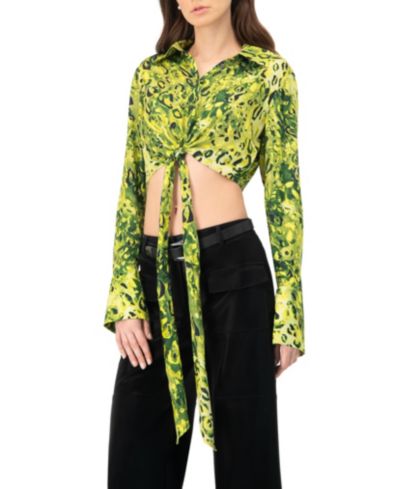 Женская рубашка Ivonne Cropped Animal Print With Waist tie