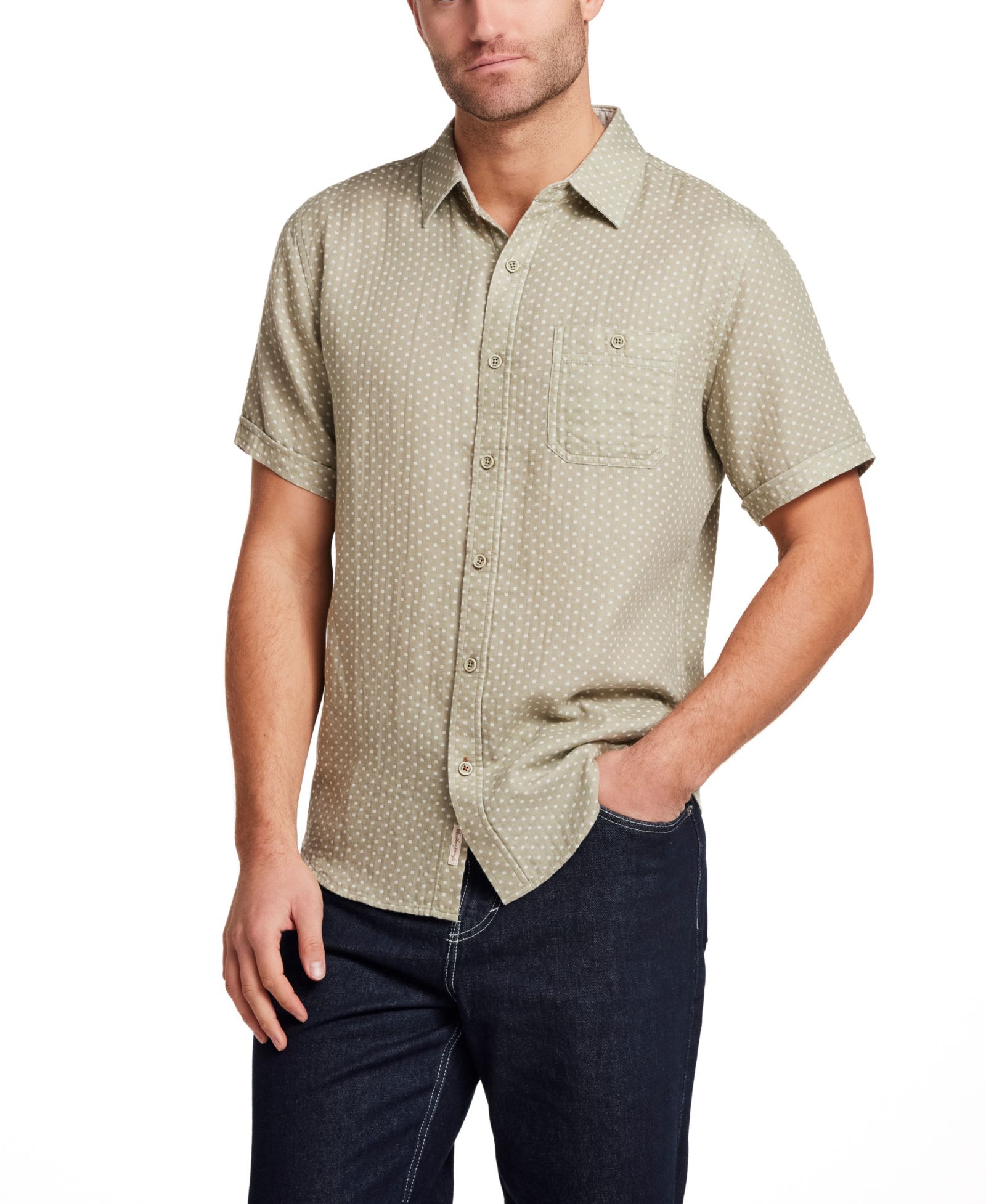 Мужская рубашка Weatherproof Vintage Short-Sleeve Button Down Double Layer Cotton Dobby