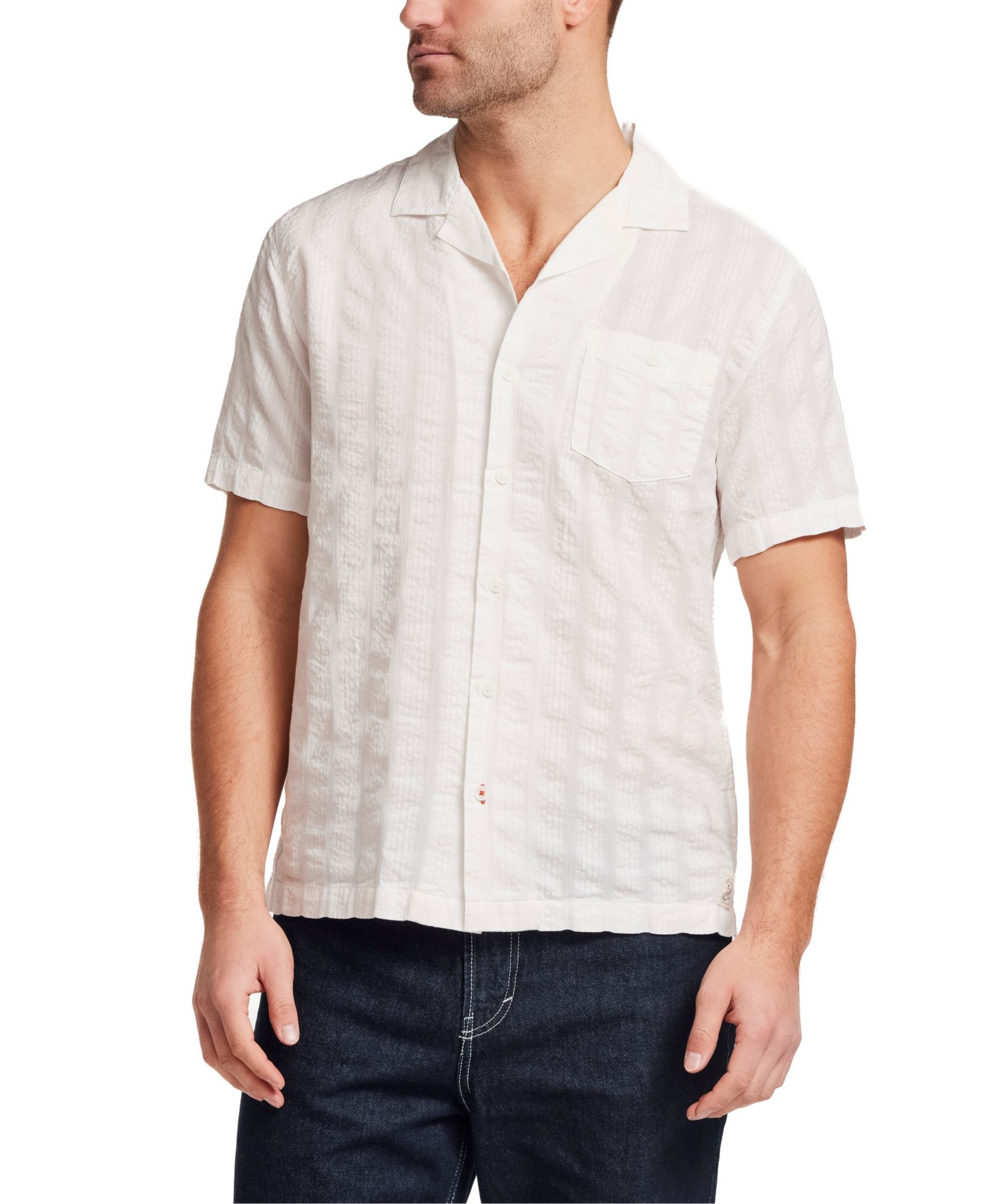 Weatherproof Vintage Men's 100% Cotton Vertical Texture Camp Collar Shirt