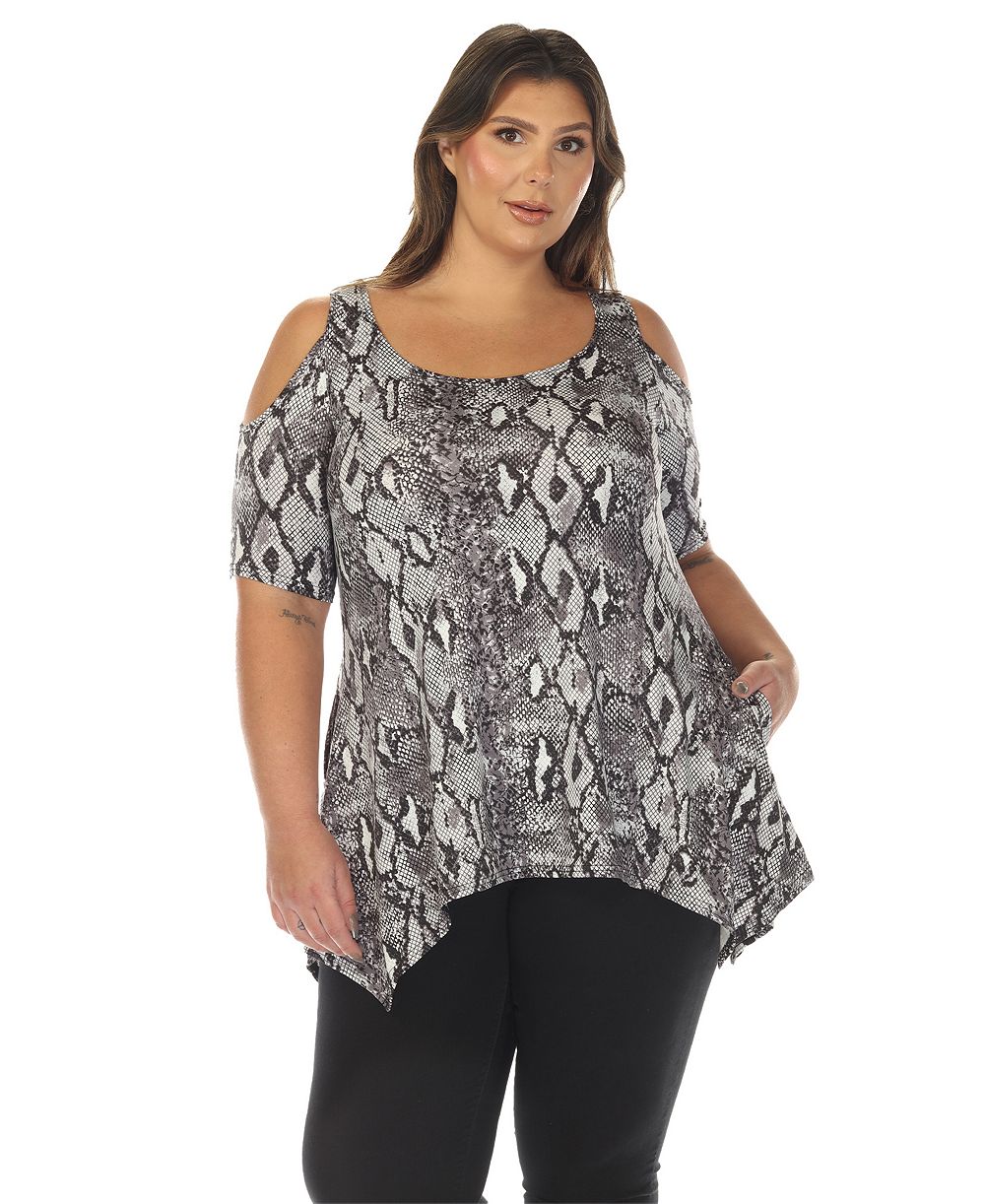 Женский топ White Mark Plus Size Cold Shoulder Snake Print Swing