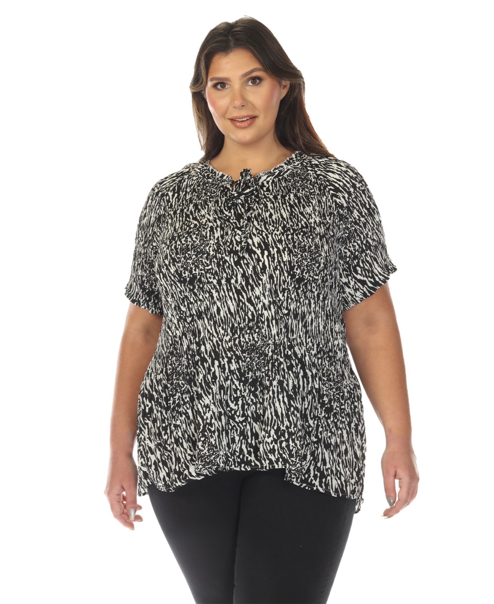 Топ White Mark Plus Size Short Sleeve Printed Peplum