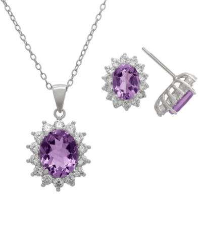 Macy's 2-Pc Amethyst (4.8 ct. t.w.) & White Topaz (0.32 ct. t.w.) Lady Di Pendant Necklace with Matching Earrings in Sterling Silver