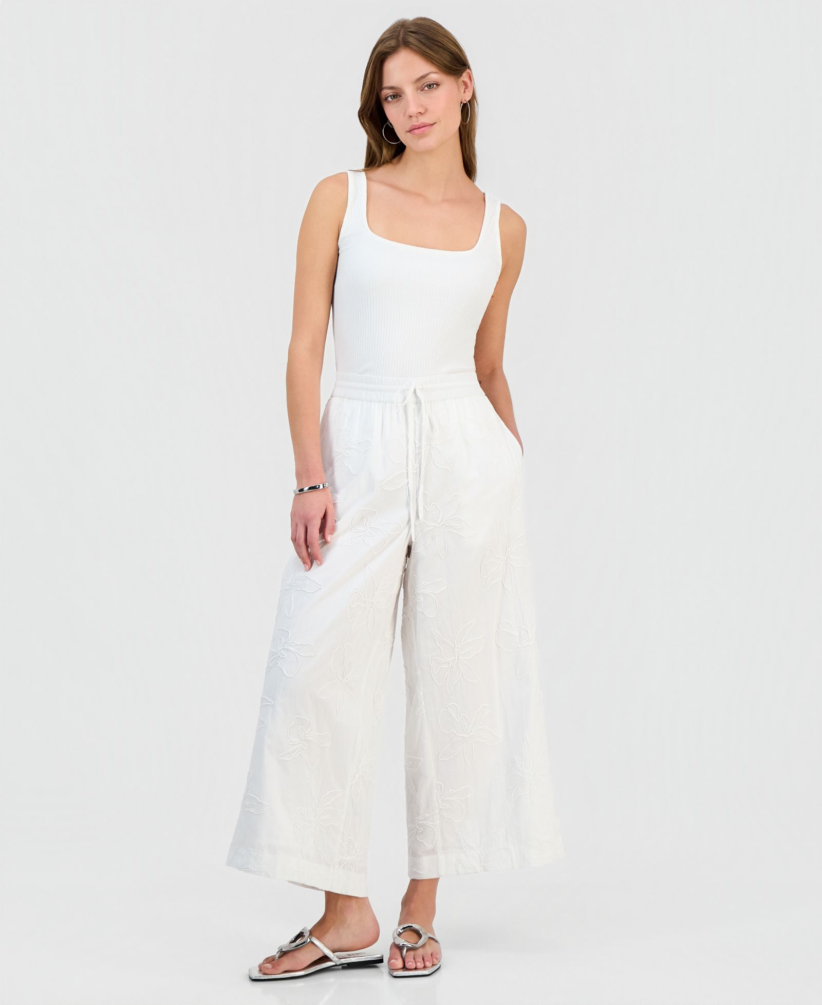 Брюки I.N.C. International Concepts Petite Jacquard High-Rise Wide-Leg