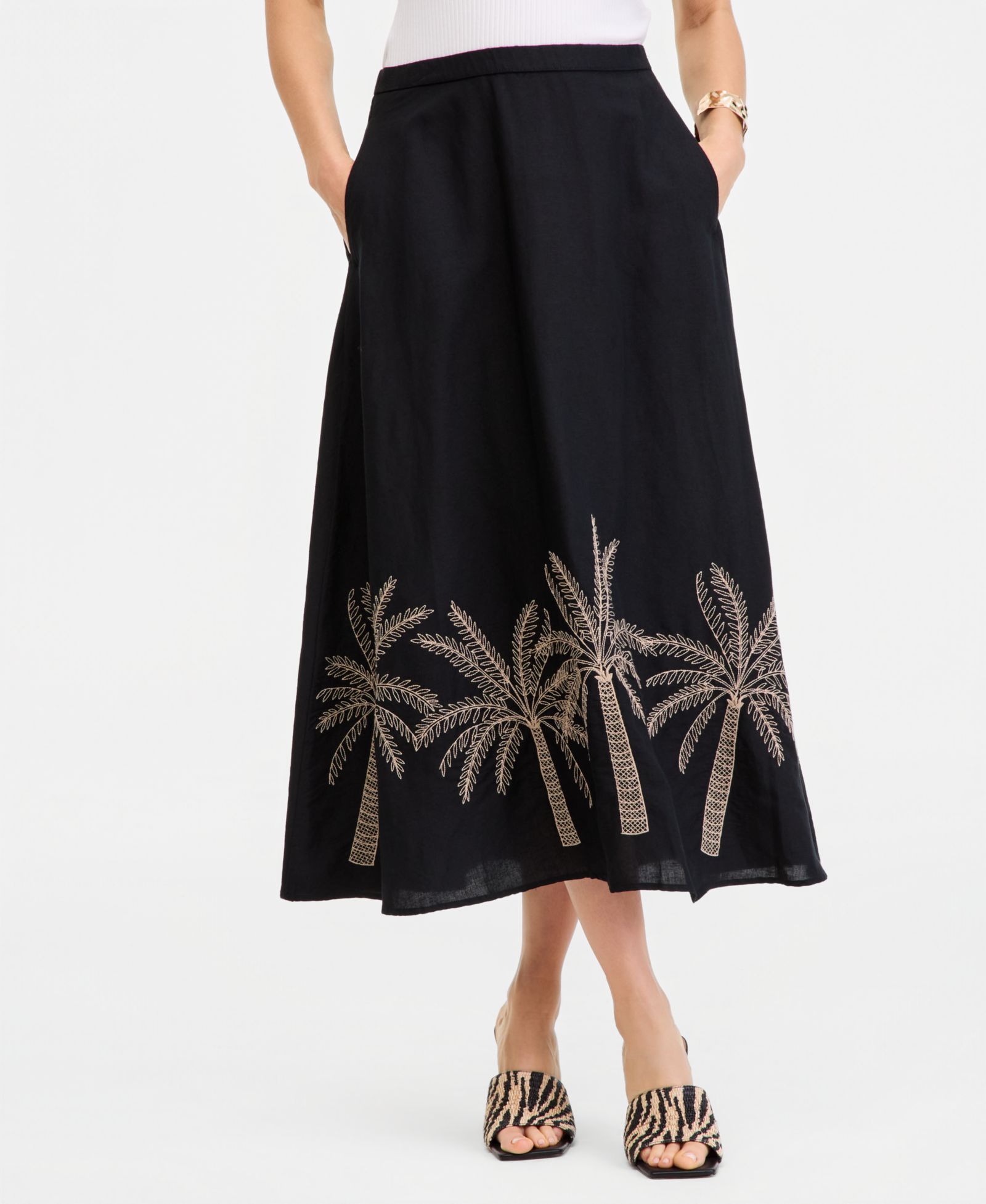 I.N.C. International Concepts Women's Linen-Blend Embroidered Midi Skirt, Macy's Exclusive