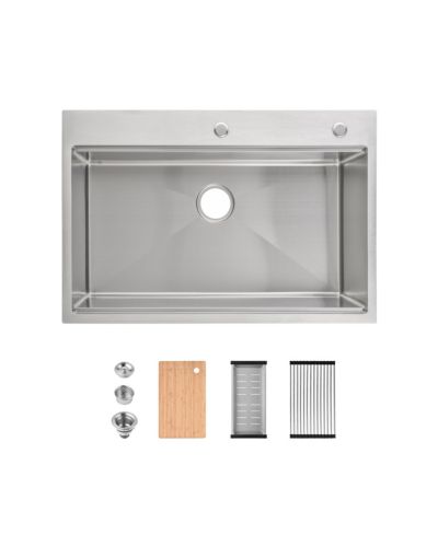 Кухонная мойка flynama 33inch из матовой нержавеющей стали 304 с раздельной чашей, разделочной доской и корзиной