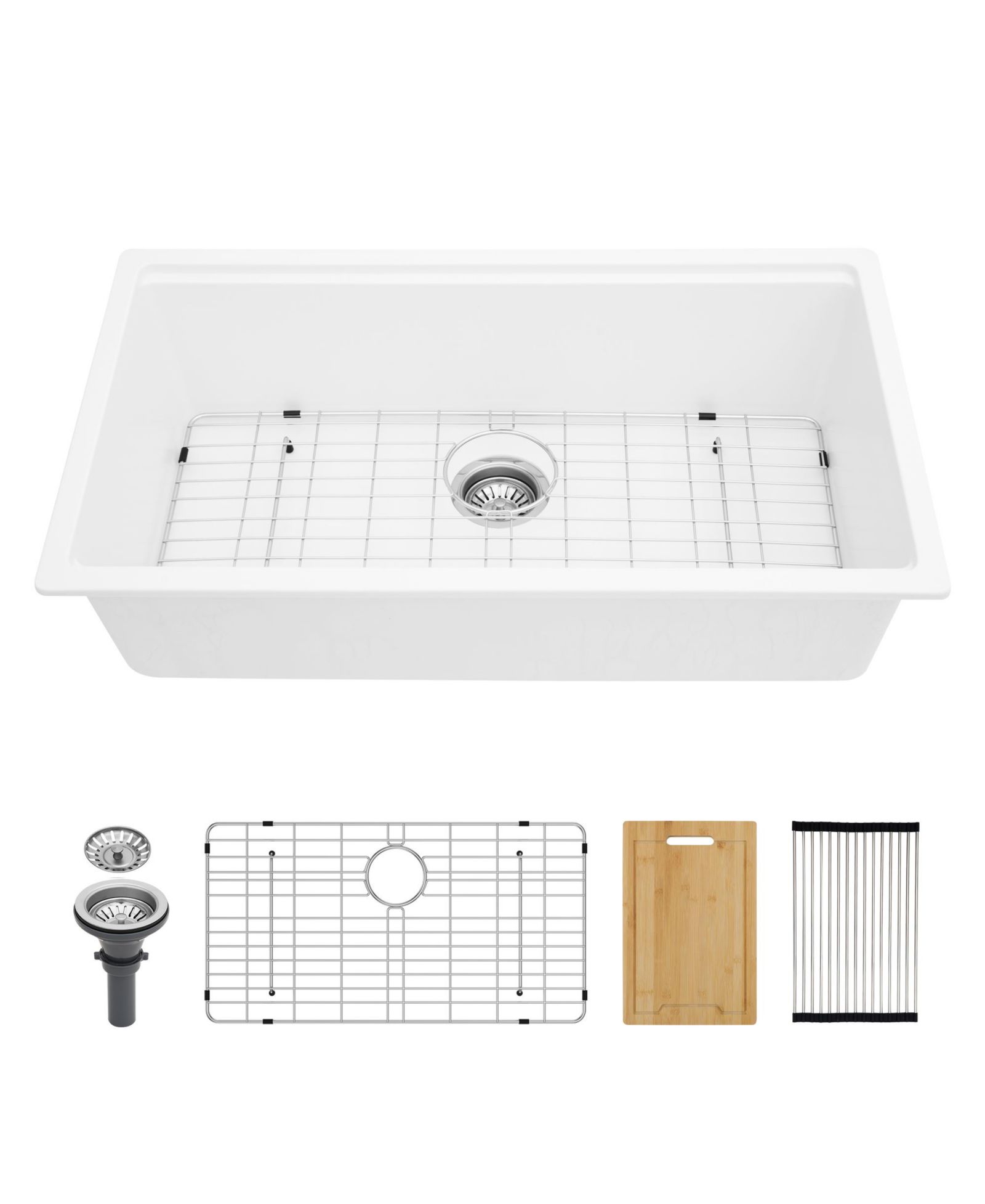 flynama 33x19x9.65inch White Quartz Composite Kitchen Sink Workstation Undermount Granite