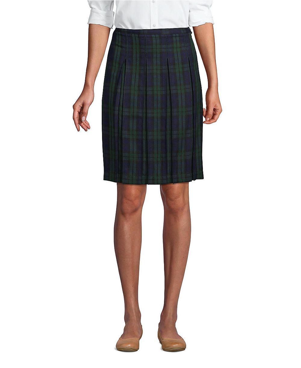 Lands' End Women's Top of the Knee Plaid Box Pleat Skirt