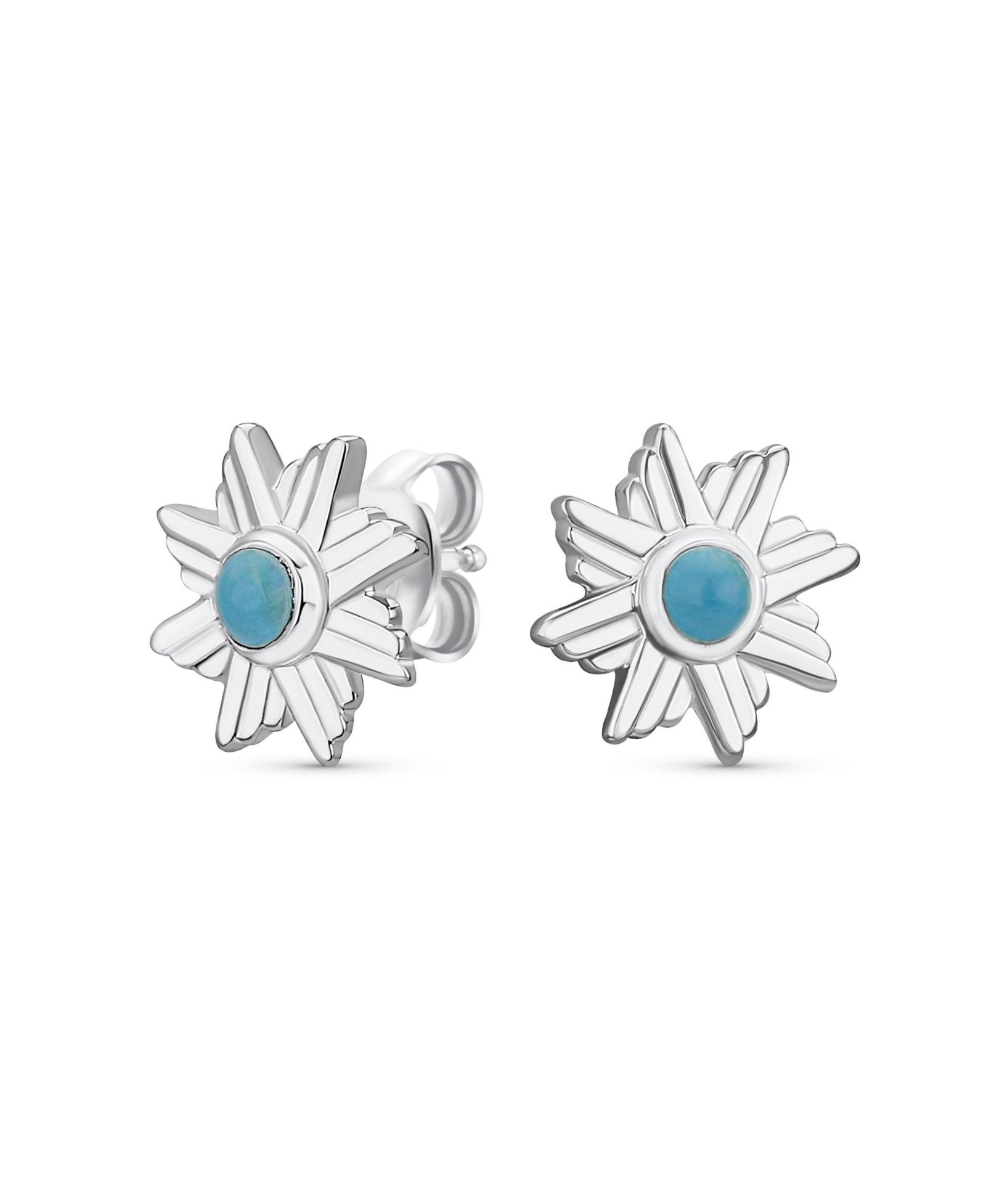 Bling Jewelry Southwestern Style Eagle Wings Turquoise Round Stud Earrings .925 Sterling Silver