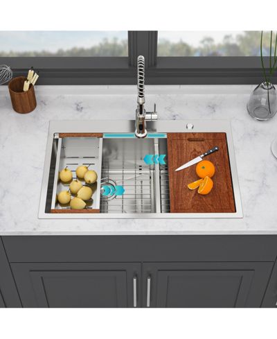 flynama 36x22x10inch Topmount Double Bowl Kitchen Sink 16 Gauge Stainless Steel Split Brushed Nickel