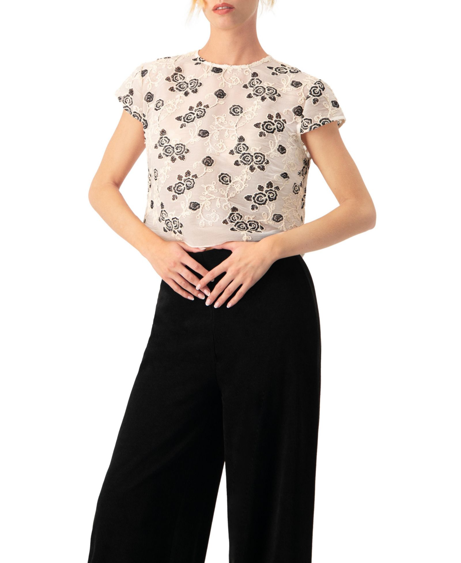 Женский укороченный топ Ivonne Floral Embroidered See-Though Crop Top