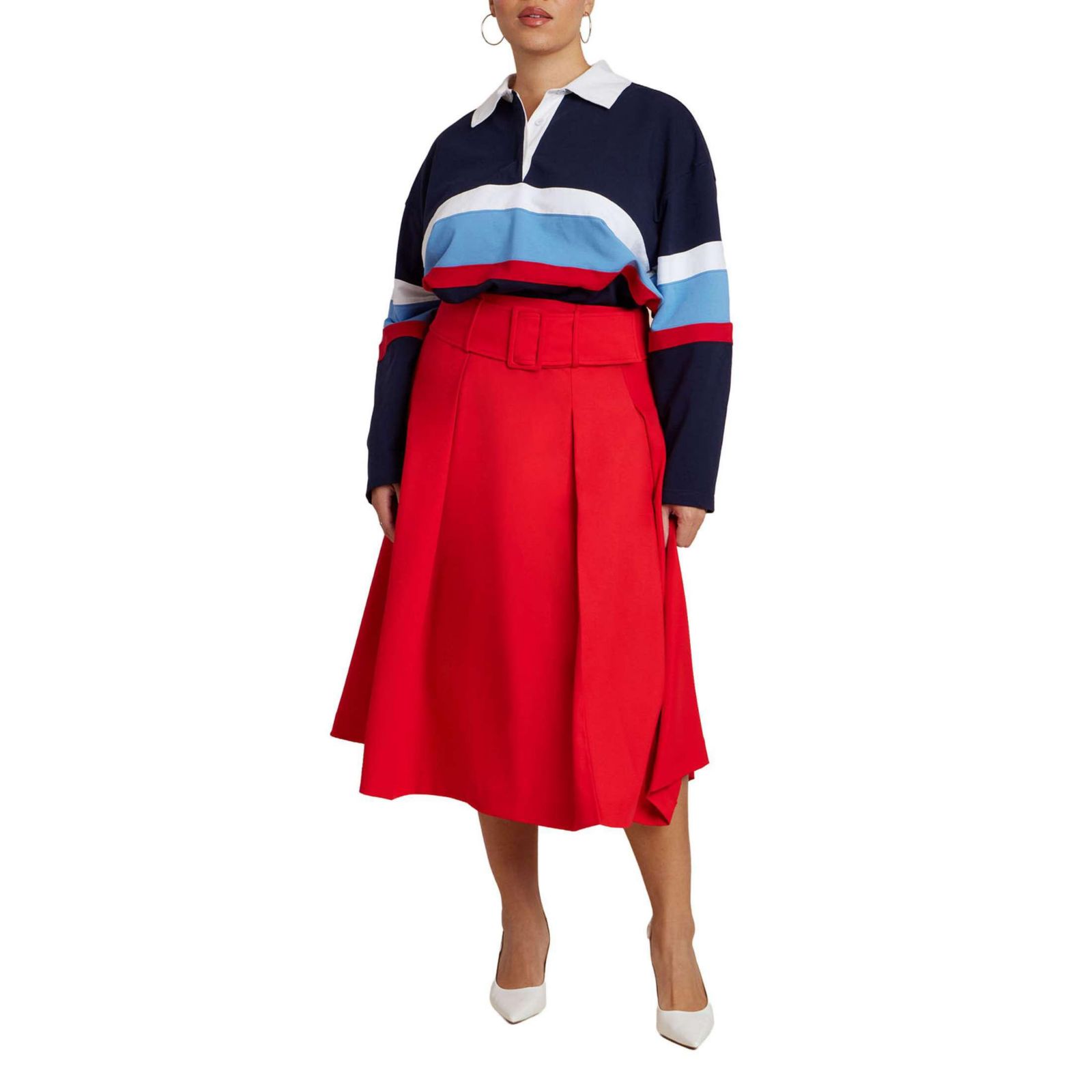 ELOQUII Women's Pleated Belted Midi Skirt