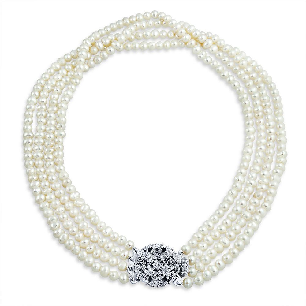 Колье Bling Jewelry в стиле ар-деко, многослойное, с речным жемчугом, застежка в виде цветка