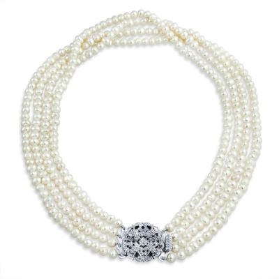 Колье Bling Jewelry в стиле ар-деко, многослойное, с речным жемчугом, застежка в виде цветка