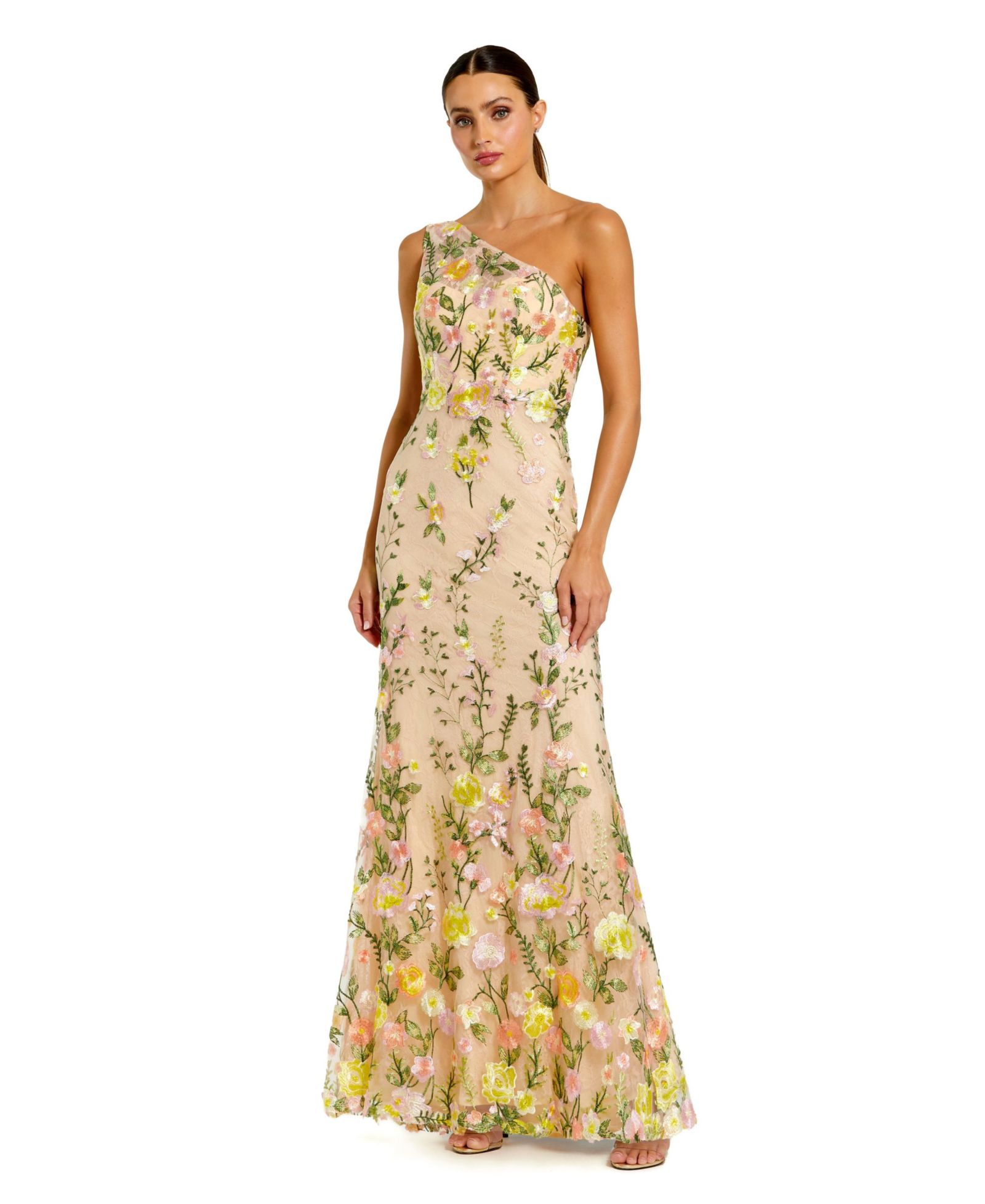 Mac Duggal Petite One Shoulder Lace Embroidered Gown