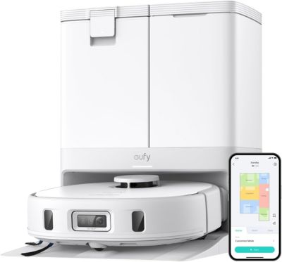 eufy робот-пылесос и поломоечная машина X10 Pro Omni, 8,000 Pa, Dual Mops с автоподъемом 12 мм и обнаружением ковров, AI Obstacle Avoidance