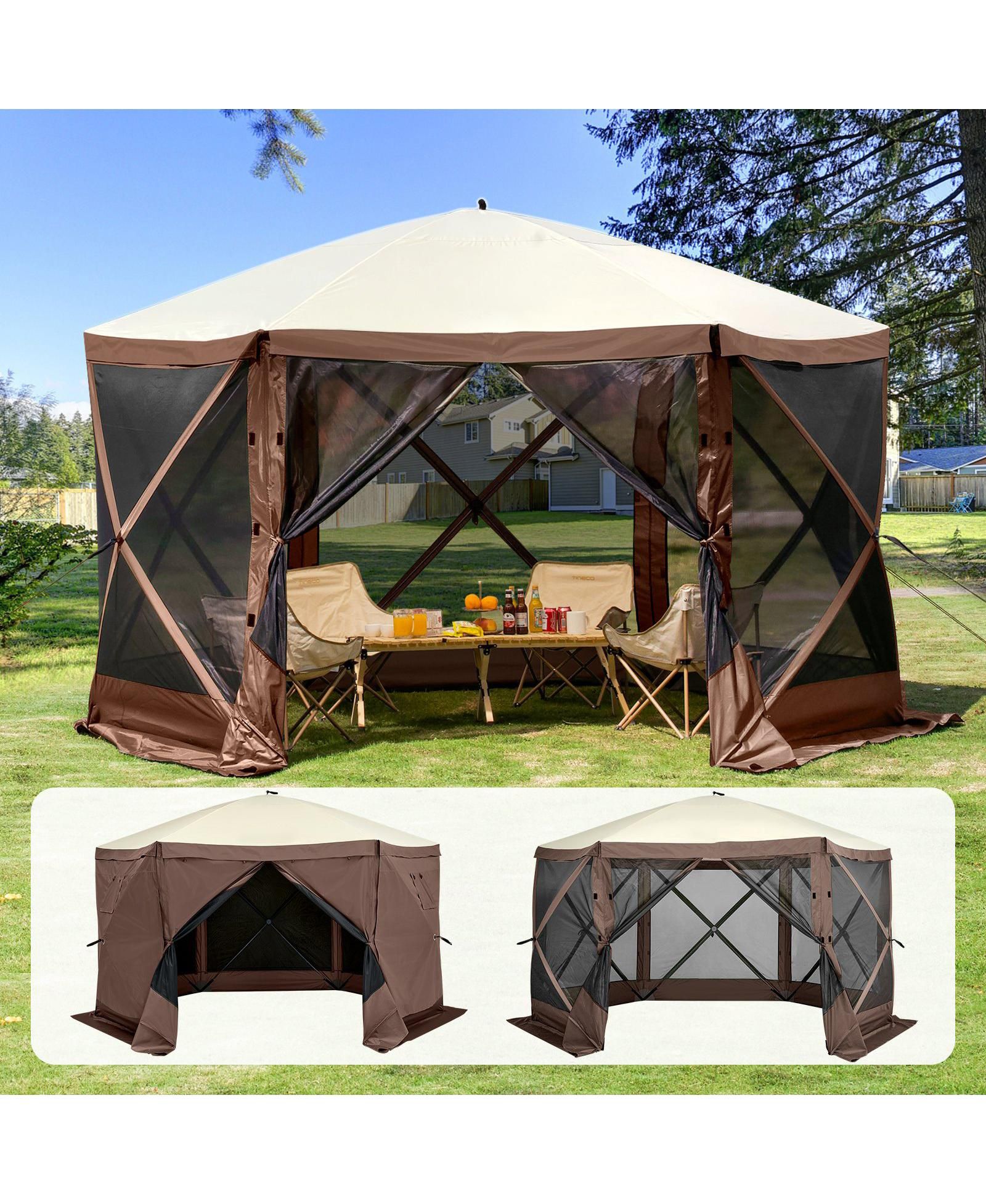 Mecale 11.5 x 11.5FT Pop-Up Gazebo Screen Tent, 6-Sided Canopy with Privacy Wind Cloths, Mesh Windows, Mosquito Netting